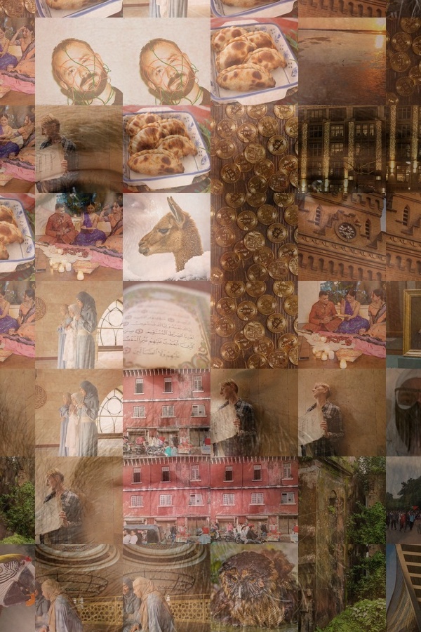 1:1 Macro Crop of Photomosaic showing muddy translucent 50% color overlay bleeding over face tiles