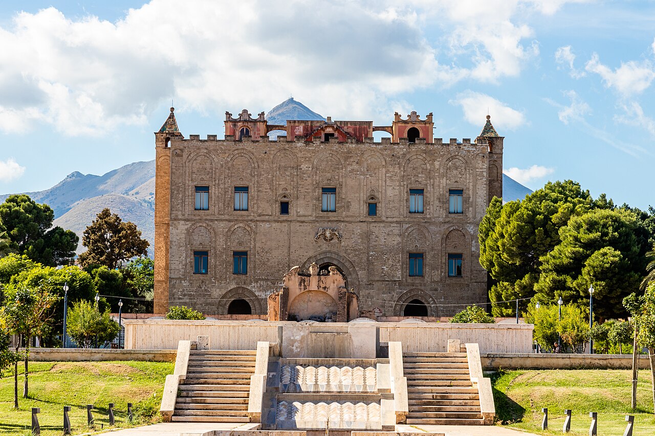 Castello della Zisa fountain hall Arab-Norman Fatimid mosaic frieze in Palermo